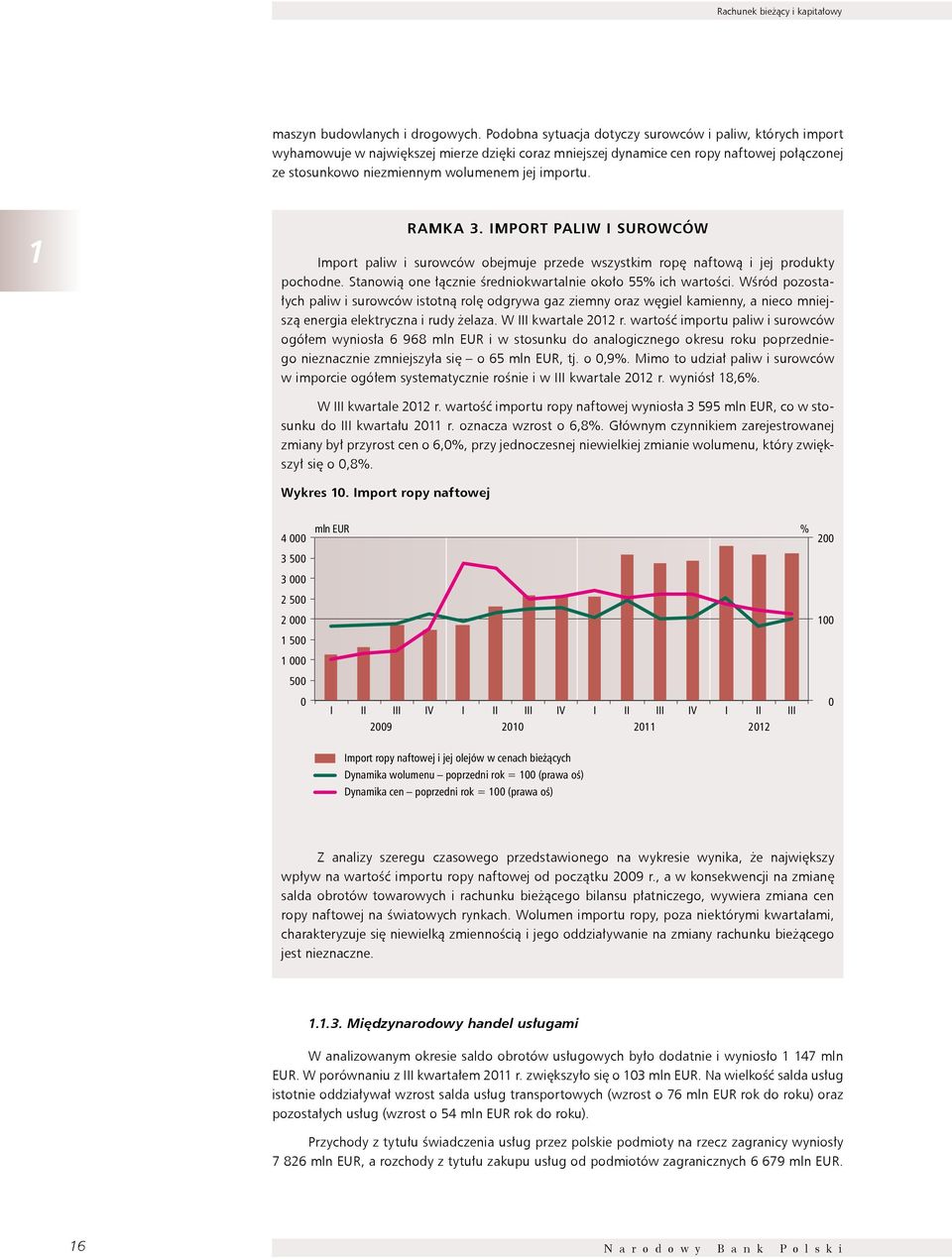 1 Ramka 3. Import paliw i surowców Import paliw i surowców obejmuje przede wszystkim ropę naftową i jej produkty pochodne. Stanowią one łącznie średniokwartalnie około 55% ich wartości.