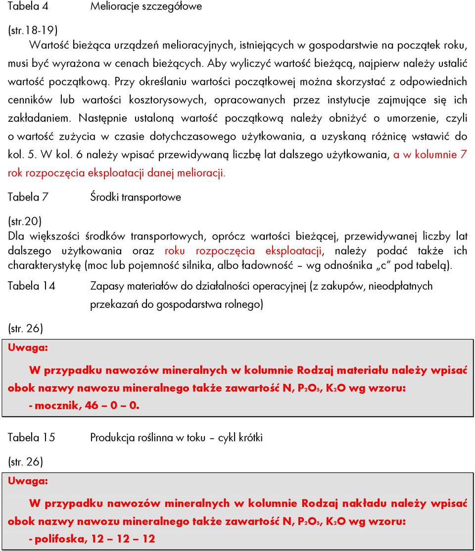 Przy określaniu wartości początkowej można skorzystać z odpowiednich cenników lub wartości kosztorysowych, opracowanych przez instytucje zajmujące się ich zakładaniem.
