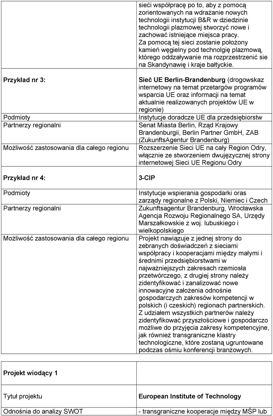 Przykład nr 3: Partnerzy regionalni Możliwość zastosowania dla całego regionu Przykład nr 4: Partnerzy regionalni Możliwość zastosowania dla całego regionu Sieć UE Berlin-Brandenburg (drogowskaz