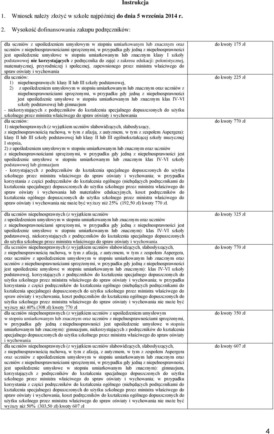 Wysokość dofinansowania zakupu podręczników: dla uczniów z upośledzeniem umysłowym w stopniu umiarkowanym lub znacznym oraz uczniów z niepełnosprawnościami sprzężonymi, w przypadku gdy jedną z