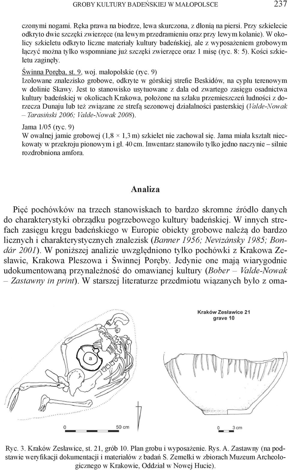 W okolicy szkieletu odkryto liczne materiały kultury badeńskiej, ale z wyposażeniem grobowym łączyć można tylko wspomniane już szczęki zwierzęce oraz 1 misę (ryc. 8: 5). Kości szkieletu zaginęły.