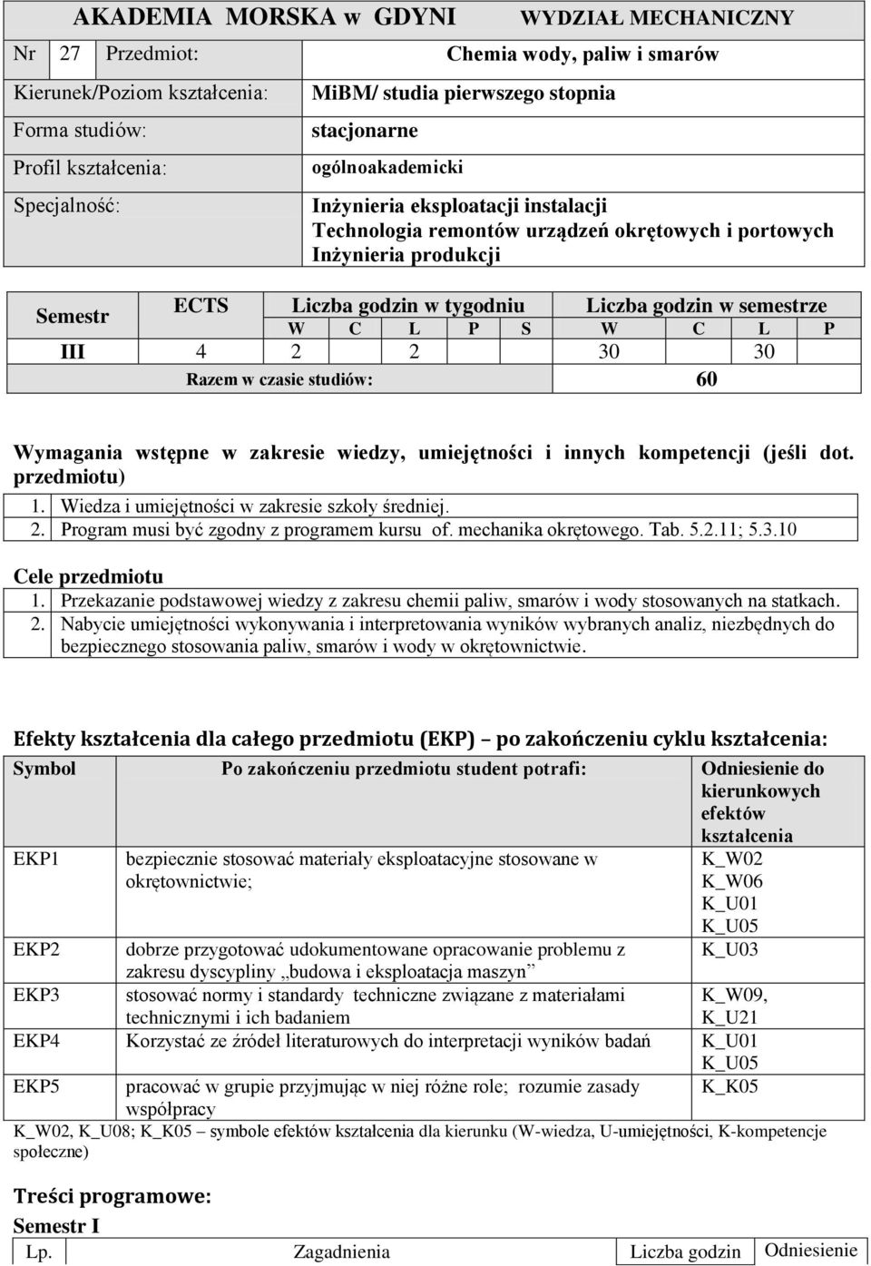 Semestr W C L P S W C L P III 4 2 2 30 30 Razem w czasie studiów: 60 Wymagania wstępne w zakresie wiedzy, umiejętności i innych kompetencji (jeśli dot. przedmiotu) 1.