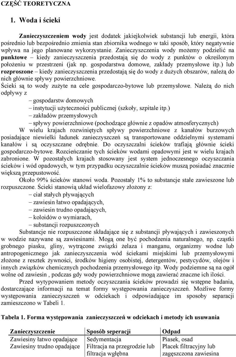 planowane wykorzystanie. Zanieczyszczenia wody możemy podzielić na punktowe kiedy zanieczyszczenia przedostają się do wody z punktów o określonym położeniu w przestrzeni (jak np.