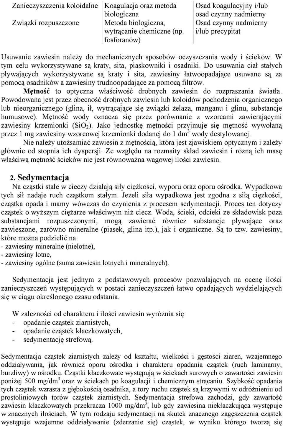 W tym celu wykorzystywane są kraty, sita, piaskowniki i osadniki.