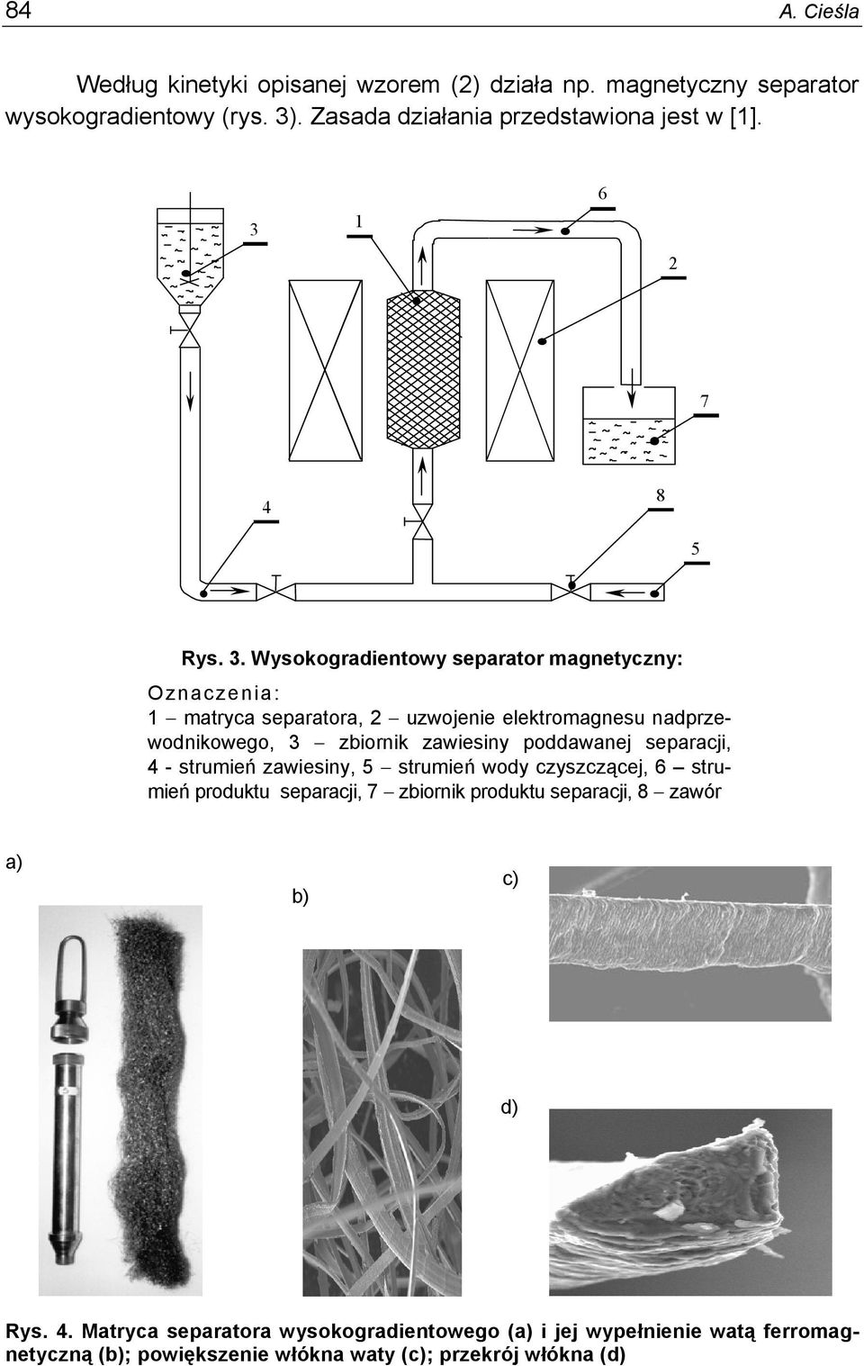 Wysokogadientowy sepaato magnetyczny: Oznaczenia: matyca sepaatoa, uzwojenie elektomagnesu nadpzewodnikowego, 3 zbionik zawiesiny poddawanej