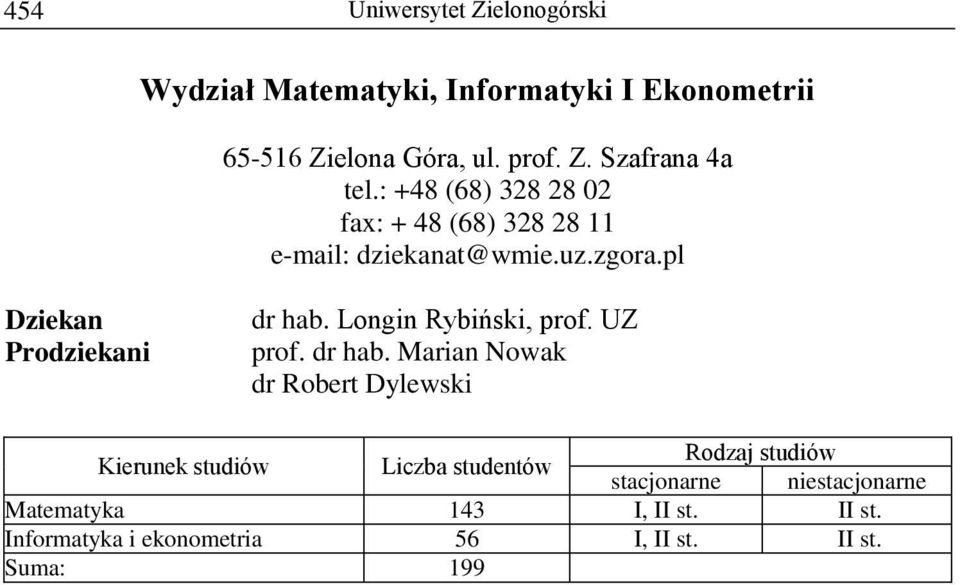 : +48 (68) 328 28 02 fax: + 48 (68) 328 28 11 e-mail: dziekanat@wmie.uz.zgora.pl dr hab.