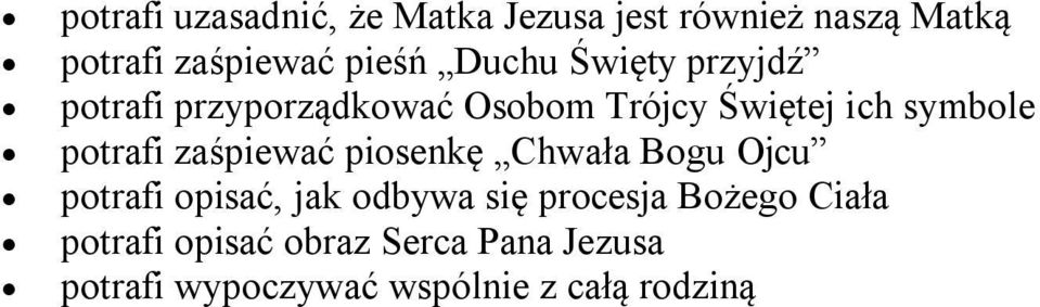 potrafi zaśpiewać piosenkę Chwała Bogu Ojcu potrafi opisać, jak odbywa się procesja