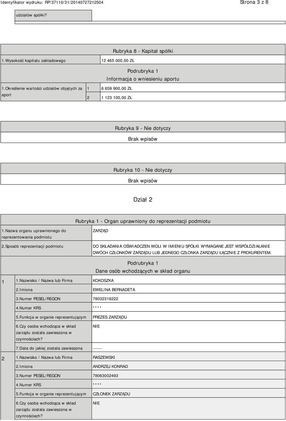 Nazwa organu uprawnionego do reprezentowania podmiotu 2.
