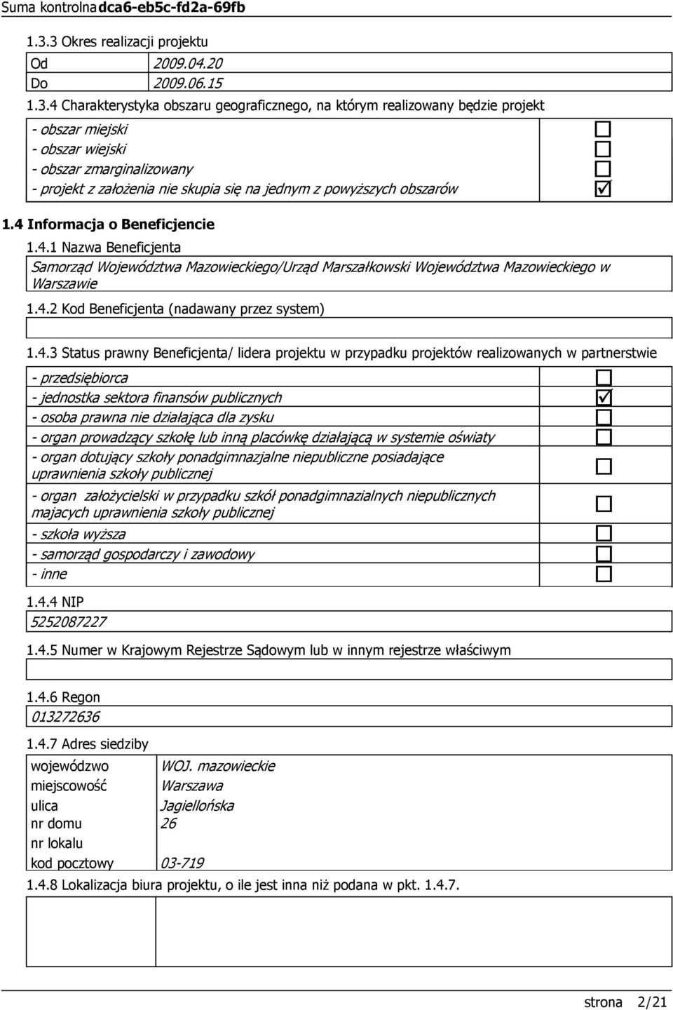 Informacja o Beneficjencie 1.4.