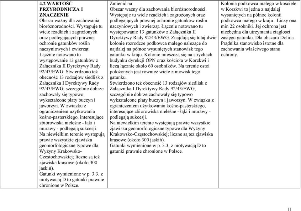 Łącznie notowano tu występowanie 13 gatunków z Załącznika II Dyrektywy Rady 92/43/EWG.