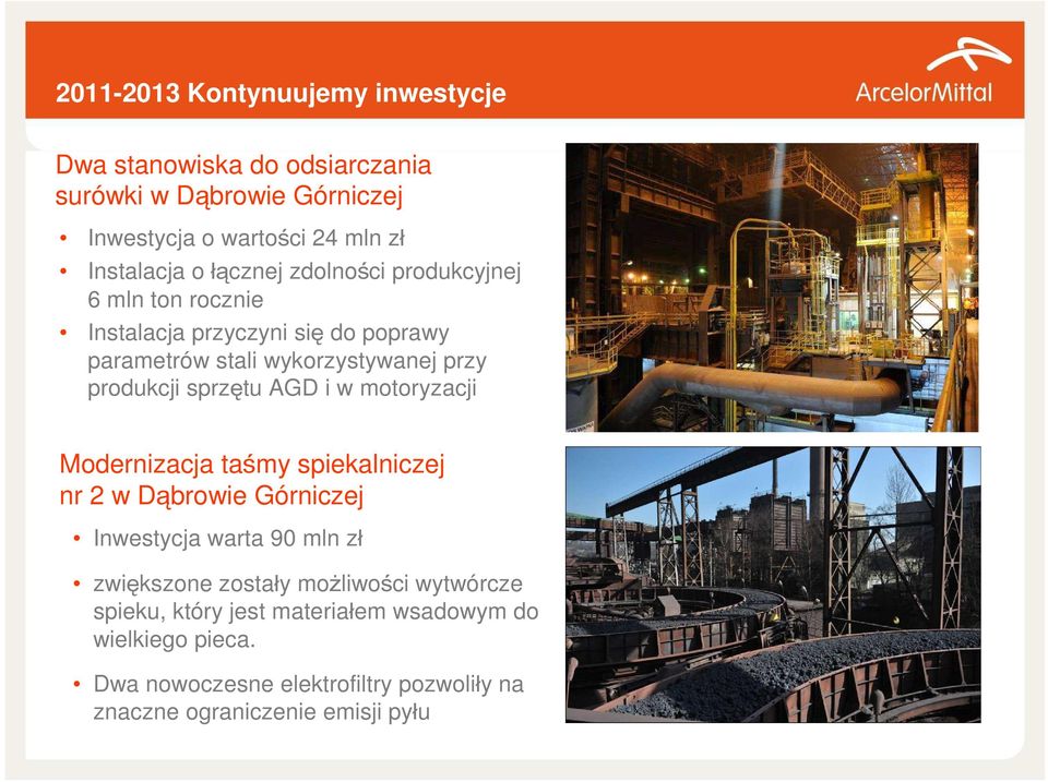 sprzętu AGD i w motoryzacji Modernizacja taśmy spiekalniczej nr 2 w Dąbrowie Górniczej Inwestycja warta 90 mln zł zwiększone zostały