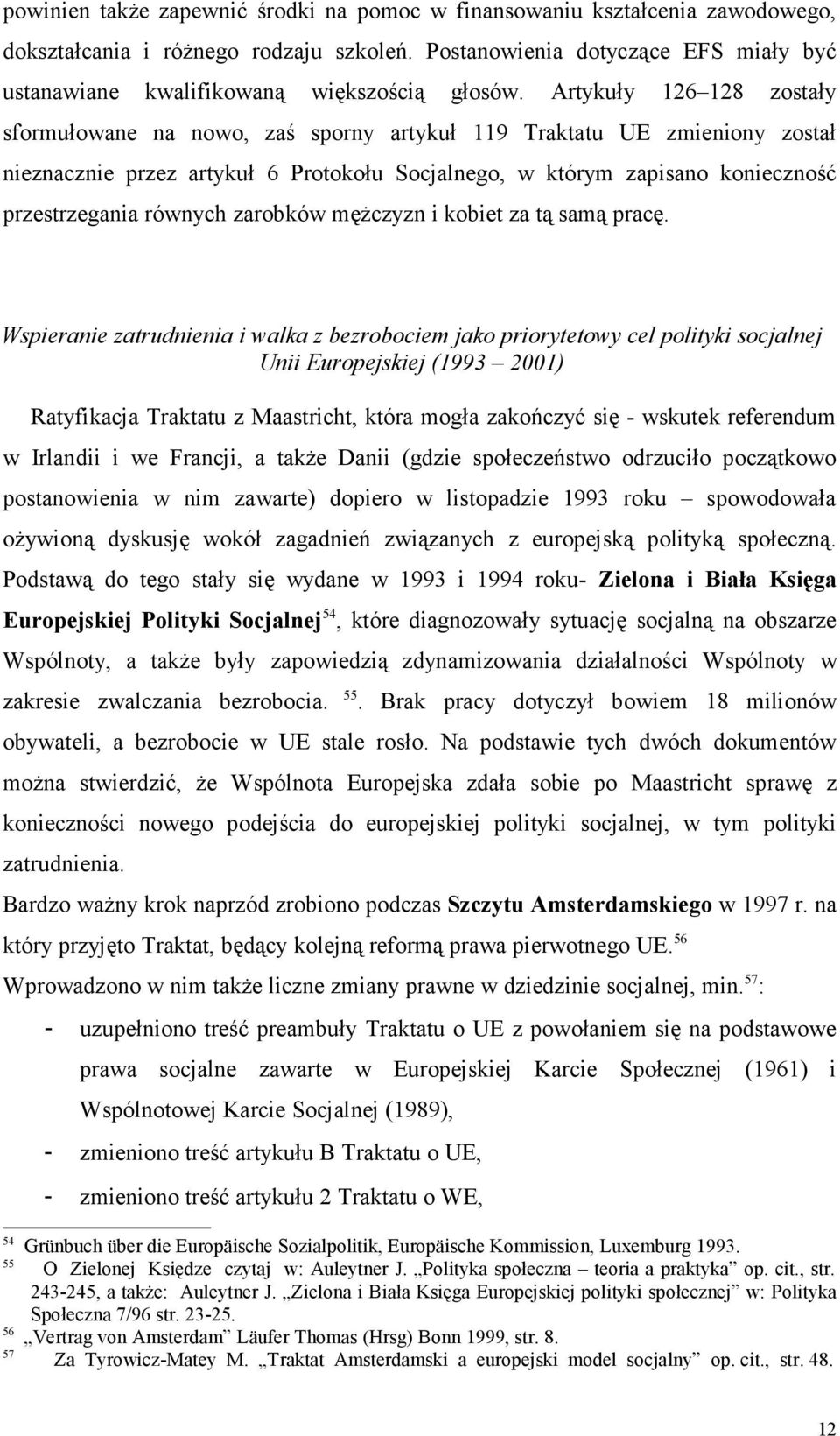 Artykuły 126 128 zostały sformułowane na nowo, zaś sporny artykuł 119 Traktatu UE zmieniony został nieznacznie przez artykuł 6 Protokołu Socjalnego, w którym zapisano konieczność przestrzegania