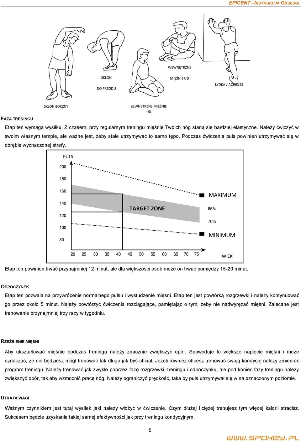Podczas ćwiczenia puls powinien utrzymywać się w obrębie wyznaczonej strefy.