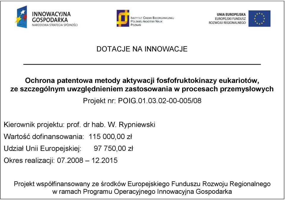 02-00-005/08 Kierownik projektu: prof. dr hab. W.