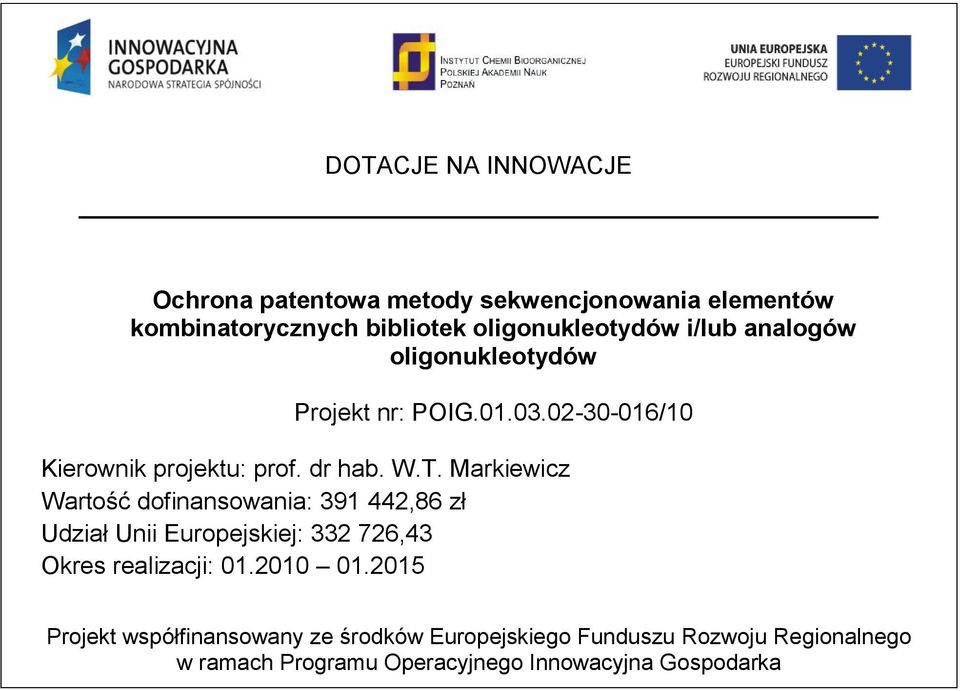 02-30-016/10 Kierownik projektu: prof. dr hab. W.T.