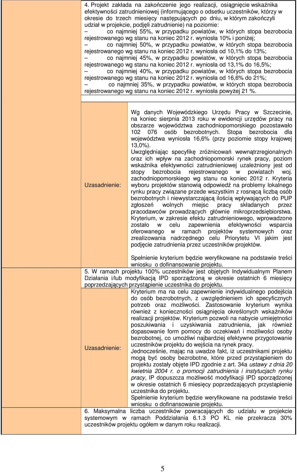 wyniosła 10% i poniŝej; co najmniej 50%, w przypadku powiatów, w których stopa bezrobocia rejestrowanego wg stanu na koniec 2012 r.