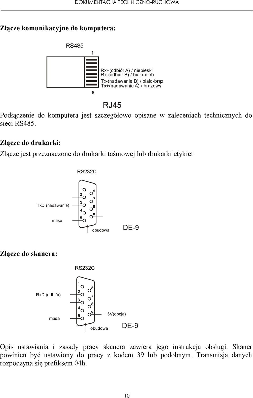 Złącze do drukarki: Złącze jest przeznaczone do drukarki taśmowej lub drukarki etykiet.