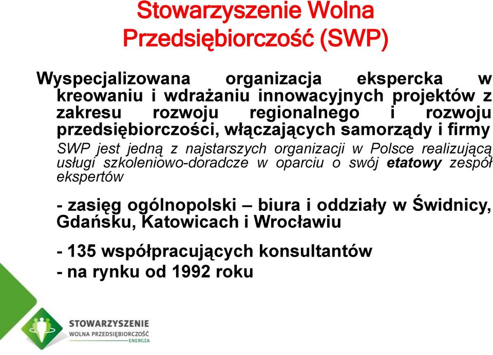 najstarszych organizacji w Polsce realizującą usługi szkoleniowo-doradcze w oparciu o swój etatowy zespół ekspertów - zasięg