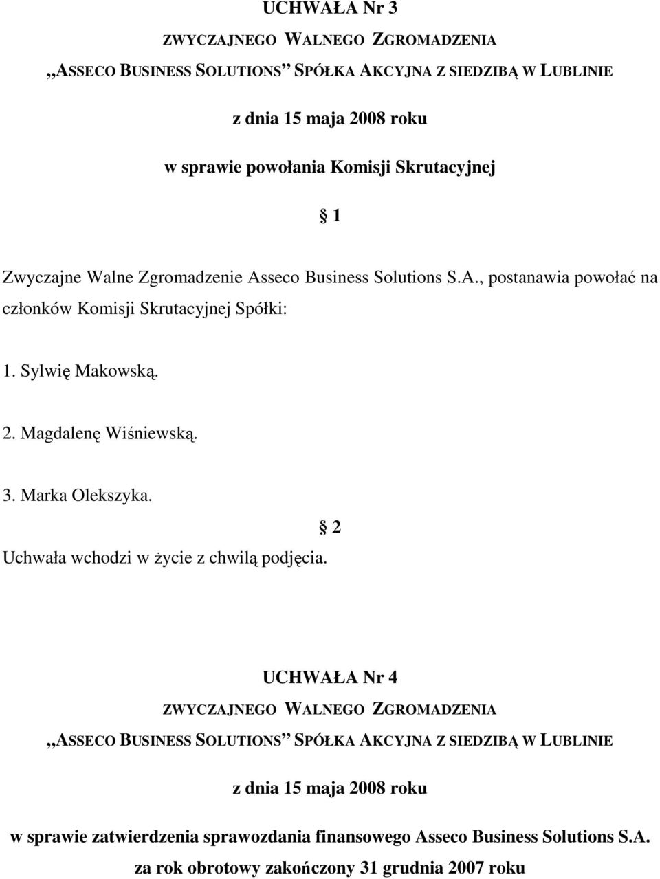 Sylwię Makowską. 2. Magdalenę Wiśniewską. 3. Marka Olekszyka.