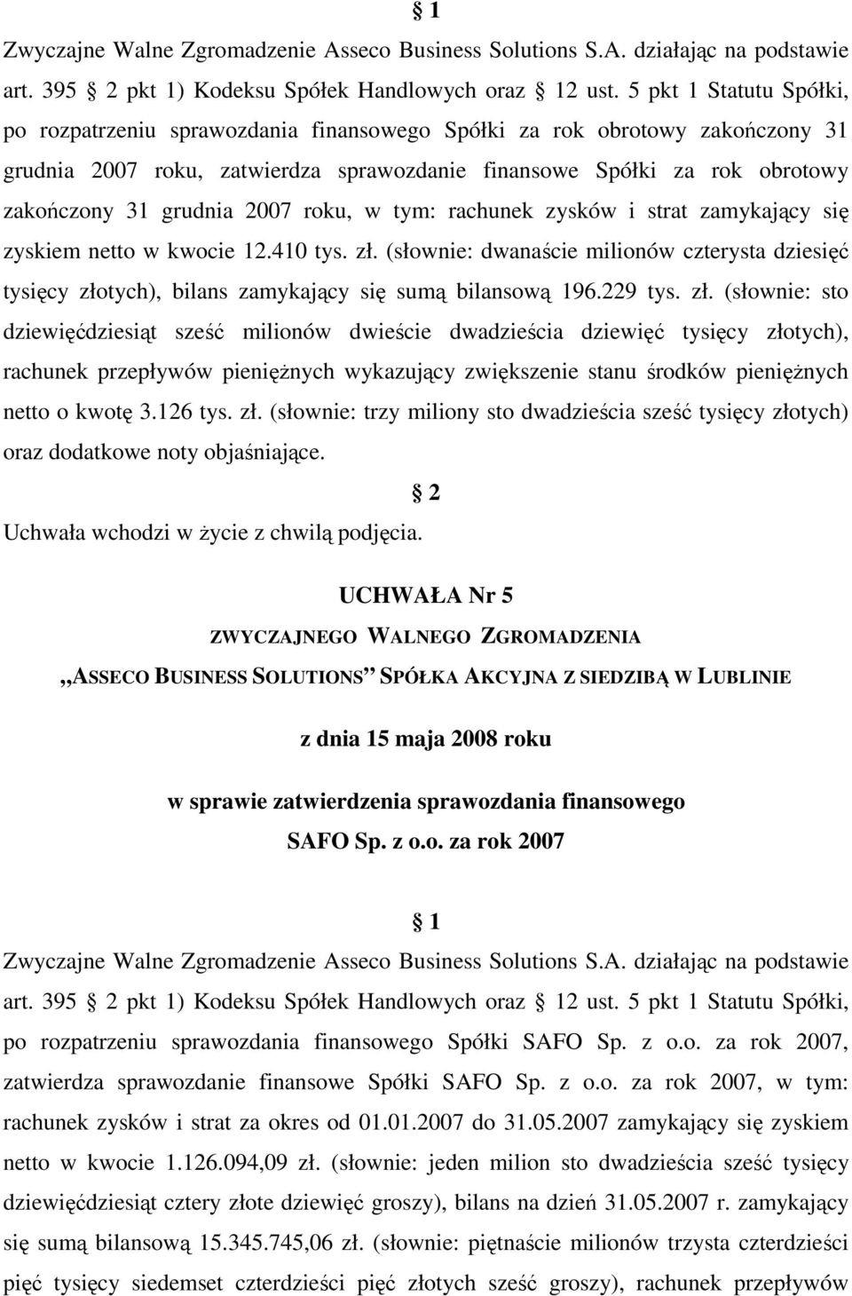 2007 roku, w tym: rachunek zysków i strat zamykający się zyskiem netto w kwocie 12.410 tys. zł.