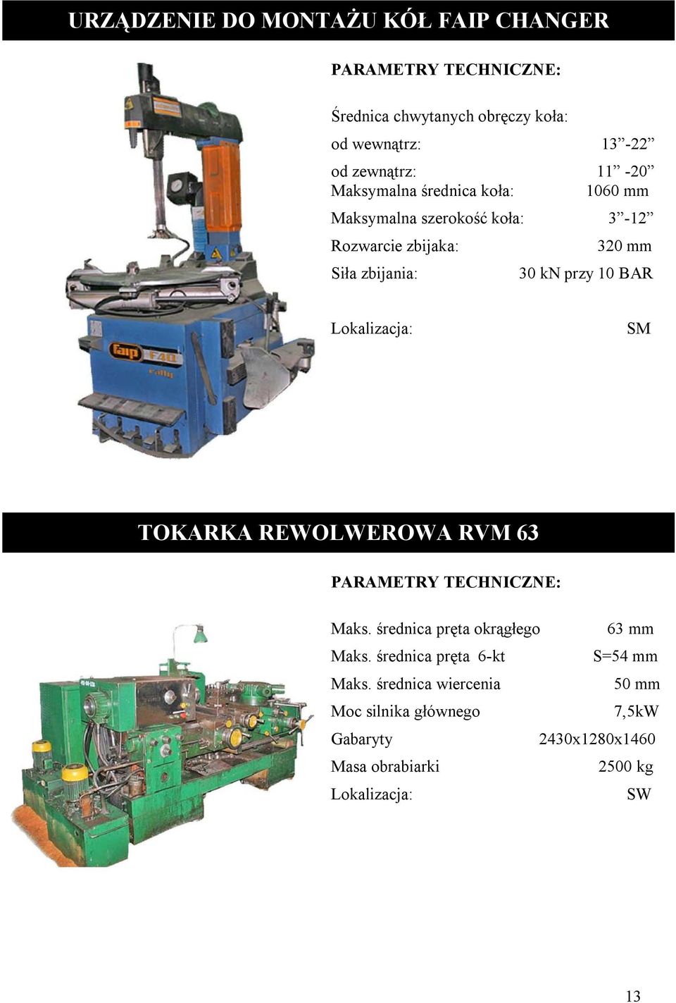 ........320 mm Siła zbijania:......30 kn przy 10 BAR Lokalizacja:......SM TOKARKA REWOLWEROWA RVM 63 Maks.