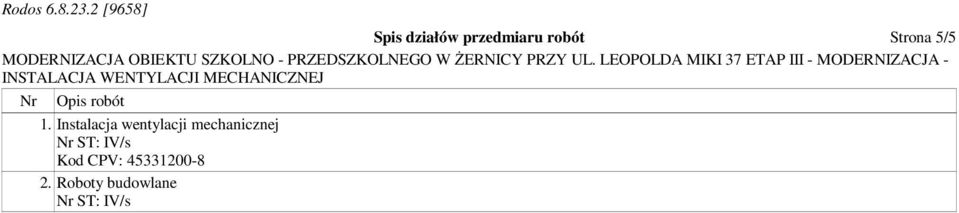Instalacja wentylacji mechanicznej