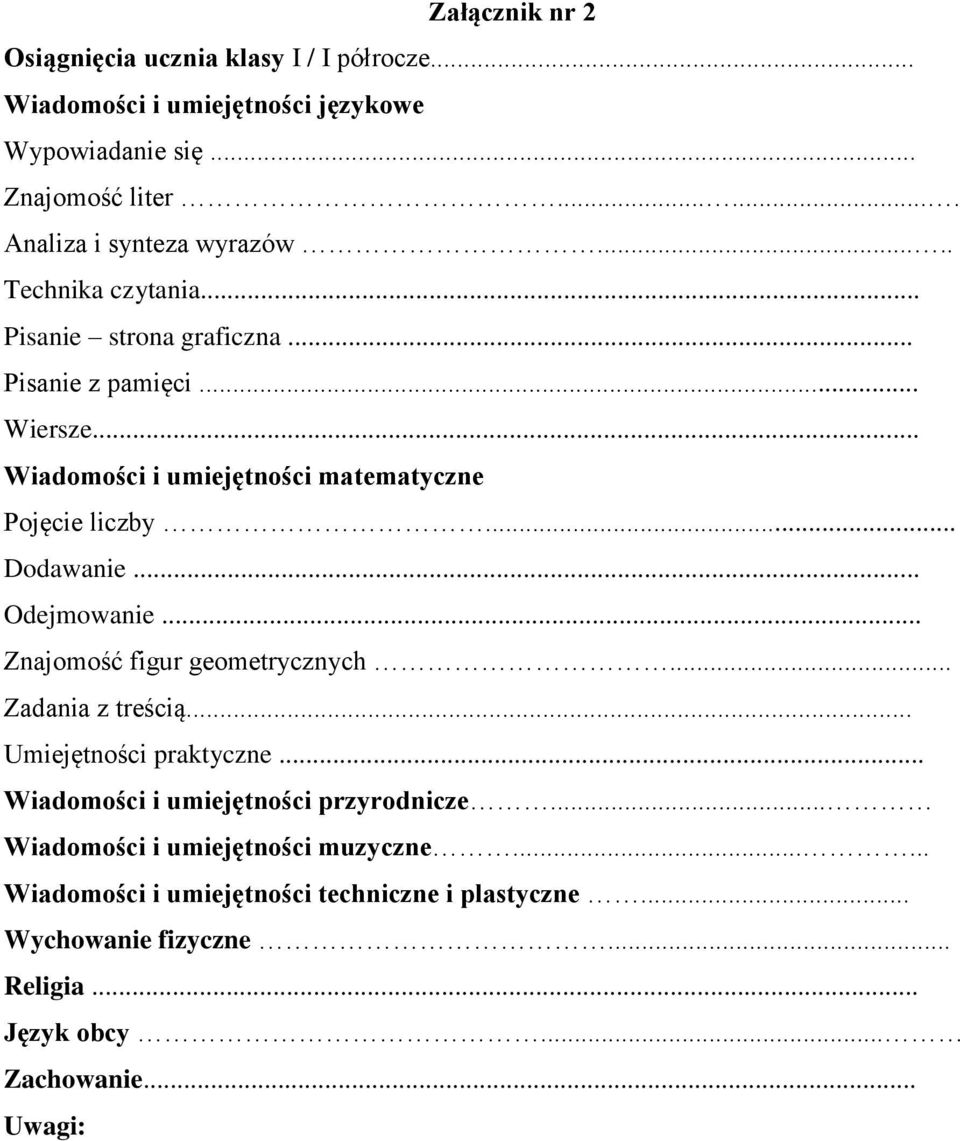 .. Wiadomości i umiejętności matematyczne Pojęcie liczby... Dodawanie... Odejmowanie... Znajomość figur geometrycznych... Zadania z treścią.