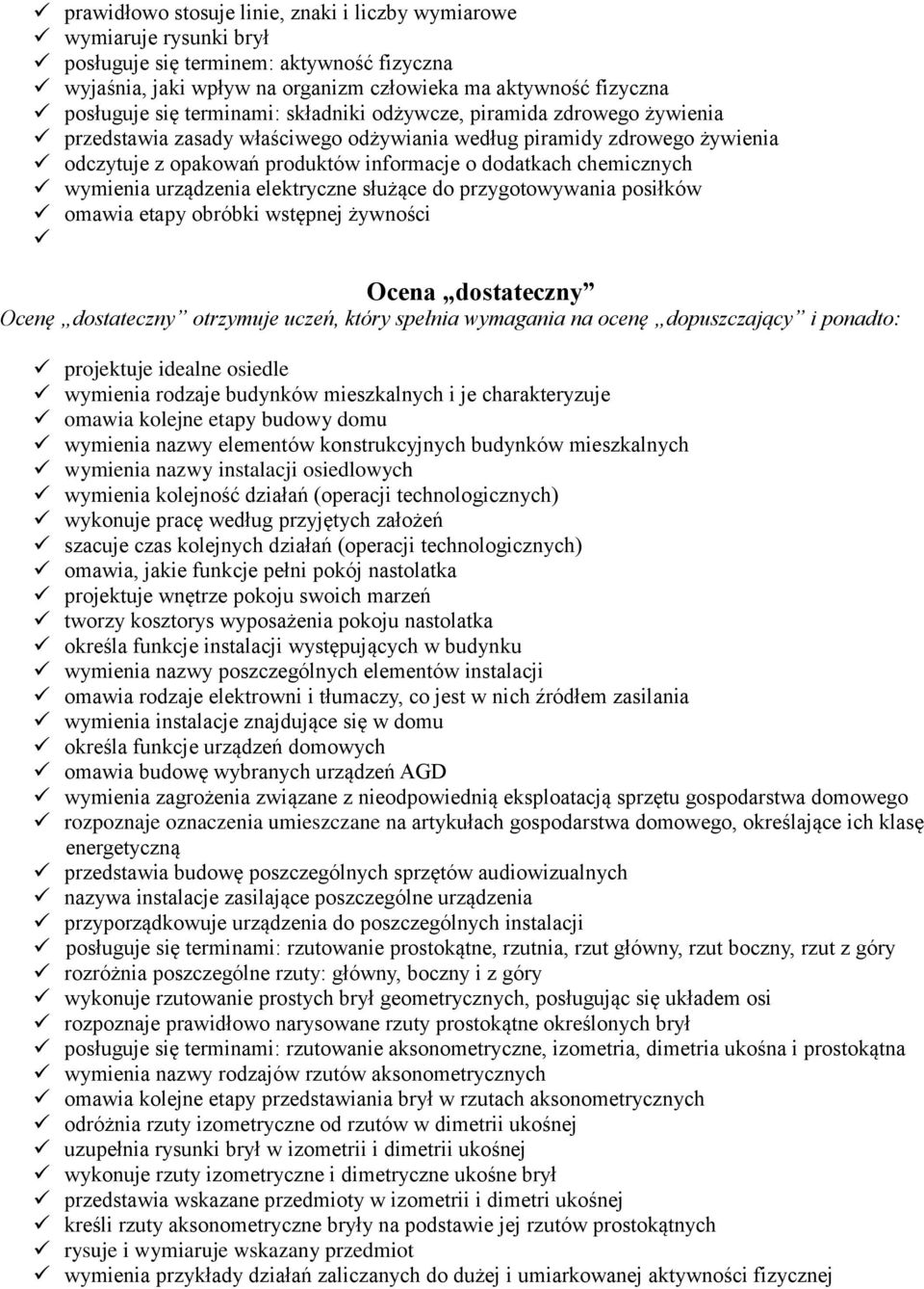 wymienia urządzenia elektryczne służące do przygotowywania posiłków omawia etapy obróbki wstępnej żywności Ocena dostateczny Ocenę dostateczny otrzymuje uczeń, który spełnia wymagania na ocenę