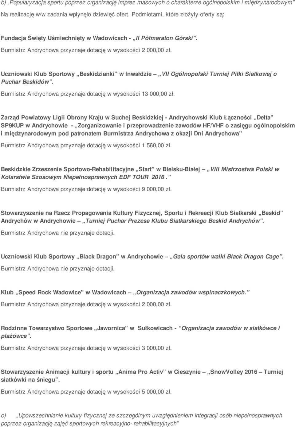 Uczniowski Klub Sportowy Beskidzianki w Inwałdzie VII Ogólnopolski Turniej Piłki Siatkowej o Puchar Beskidów. Burmistrz Andrychowa przyznaje dotację w wysokości 13 000,00 zł.