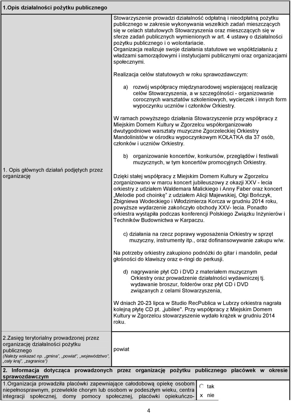 Organizacja realizuje soje działania statutoe e spółdziałaniu z ładzami samorządoymi i instytucjami publicznymi oraz organizacjami społecznymi.