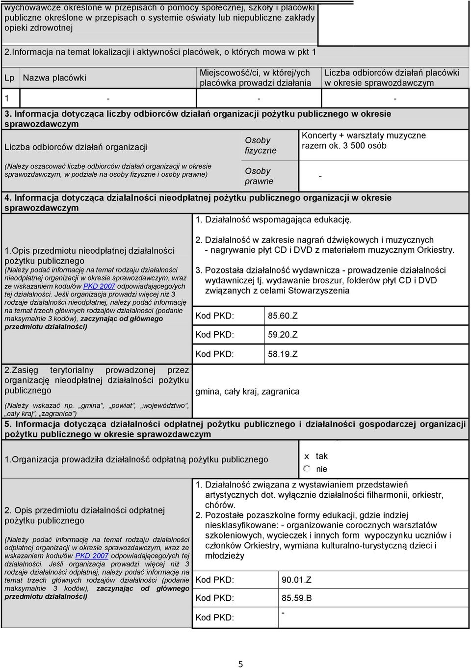 - 3. Informacja dotycząca liczby odbiorcó działań organizacji pożytku publicznego okresie spraozdaczym Liczba odbiorcó działań organizacji (Należy oszacoać liczbę odbiorcó działań organizacji okresie