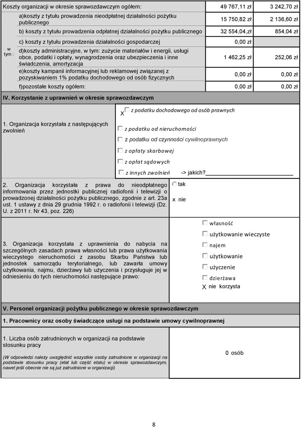 obce, podatki i opłaty, ynagrodzenia oraz ubezpieczenia i inne śiadczenia, amortyzacja e)koszty kampanii informacyjnej lub reklamoej ziązanej z pozyskianiem 1% podatku dochodoego od osób fizycznych 1