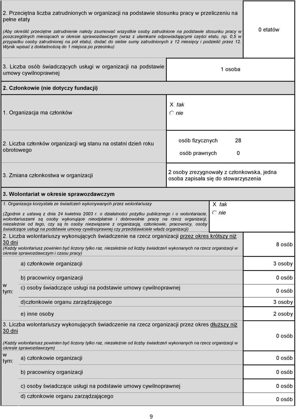 0,5 przypadku osoby zatrudnionej na pół etatu), dodać do siebie sumy zatrudnionych z 12 miesięcy i podzielić przez 12. Wynik pisać z dokładnością do 1 miejsca po przecinku) 0 etató 3.