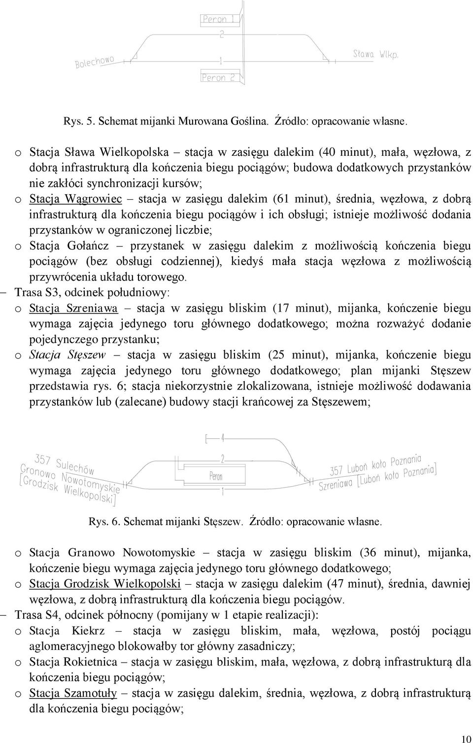 o Stacja Wągrowiec stacja w zasięgu dalekim (61 minut), średnia, węzłowa, z dobrą infrastrukturą dla kończenia biegu pociągów i ich obsługi; istnieje możliwość dodania przystanków w ograniczonej