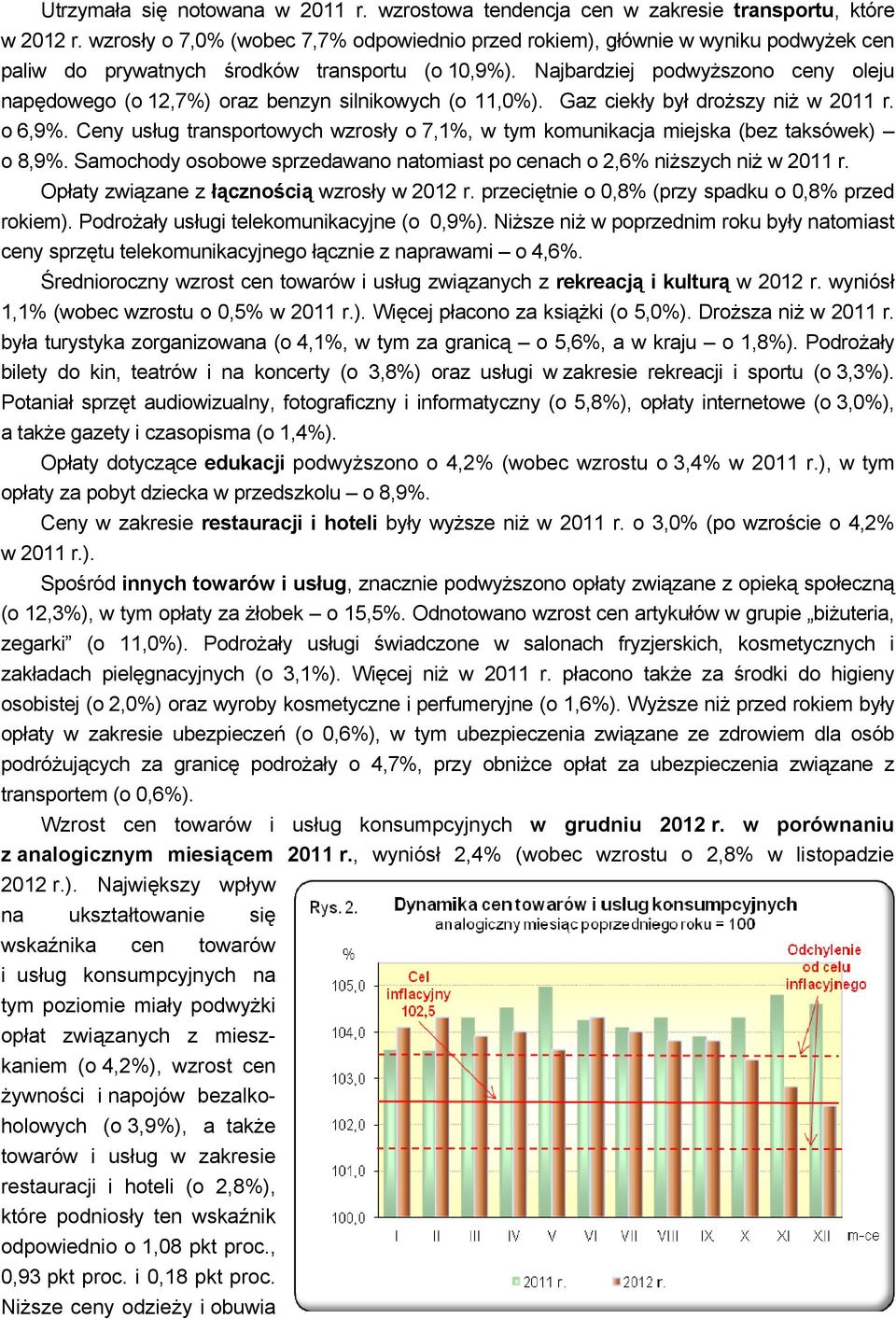 Najbardziej podwyższono ceny oleju napędowego (o 12,7%) oraz benzyn silnikowych (o 11,0%). Gaz ciekły był droższy niż w 2011 r. o 6,9%.