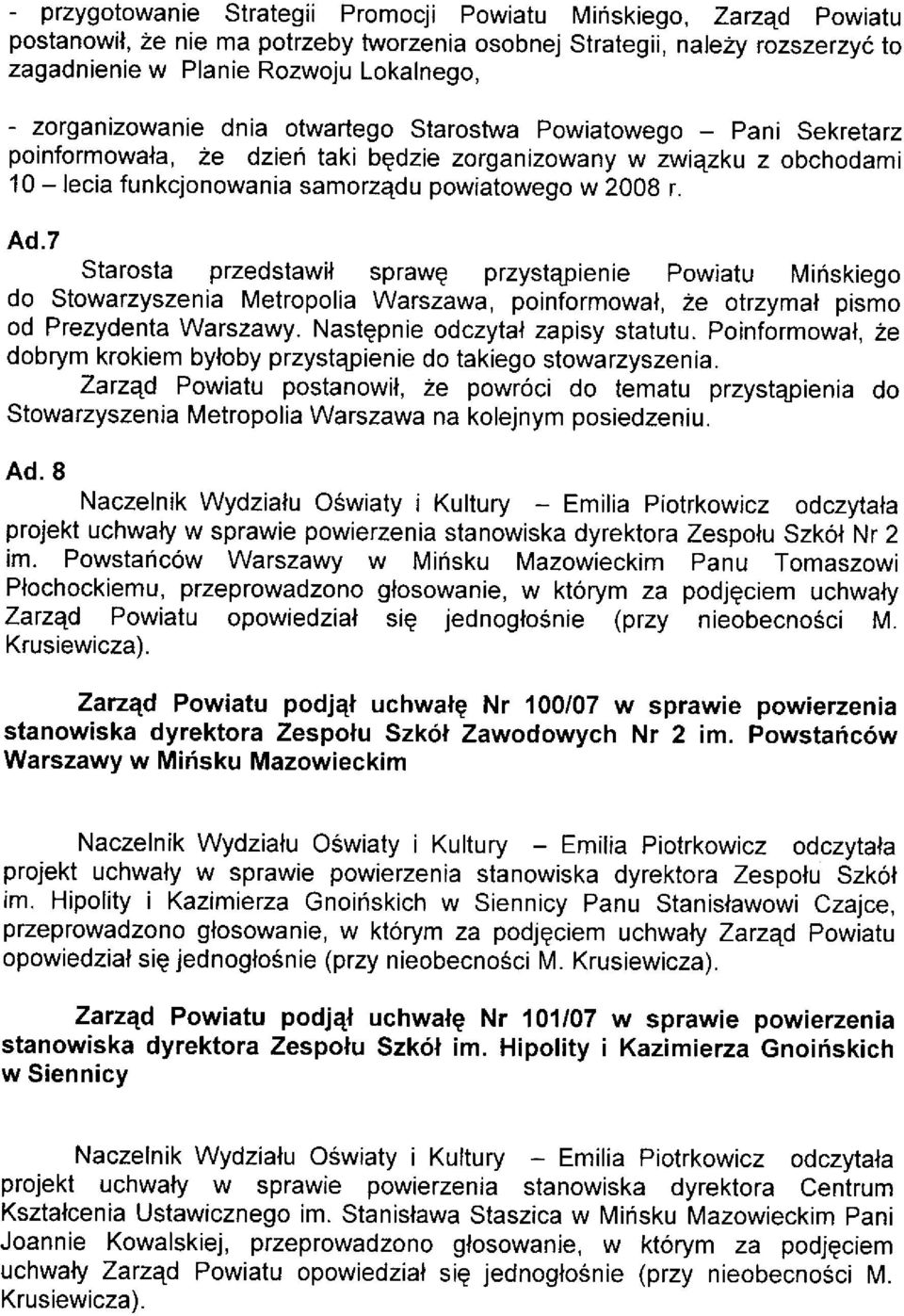 10 - lecia funkcjonowania samorzqdu powiatowego w 2008 r. Ad.