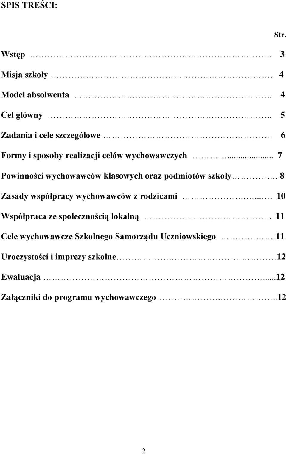 .8 Zasady współpracy wychowawców z rodzicami..... 10 Współpraca ze społecznością lokalną.