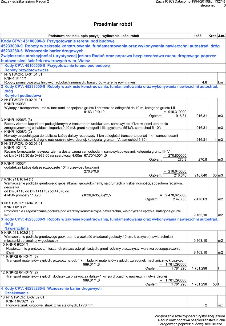 Kody CPV: 45100000-8 Przygotowanie terenu pod budowę 45233000-9 Roboty w zakresie konstruowania, fundamentowania oraz wykonywania nawierzchni autostrad, 45233280-5 Wznoszenie barier drogowych