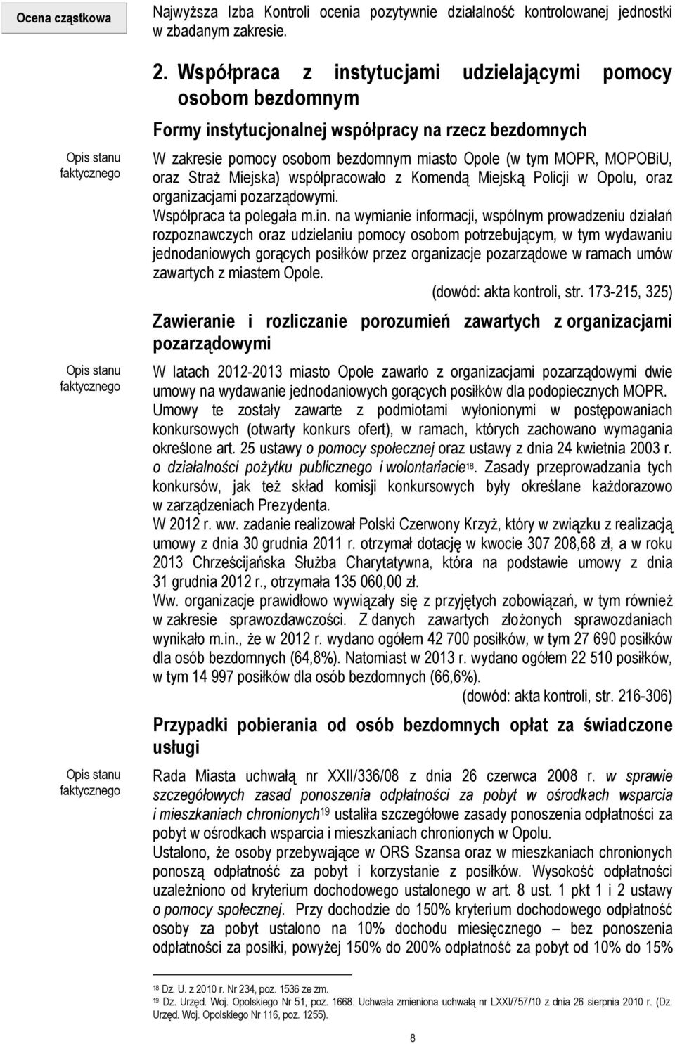 Miejska) współpracowało z Komendą Miejską Policji w Opolu, oraz organizacjami pozarządowymi. Współpraca ta polegała m.in.