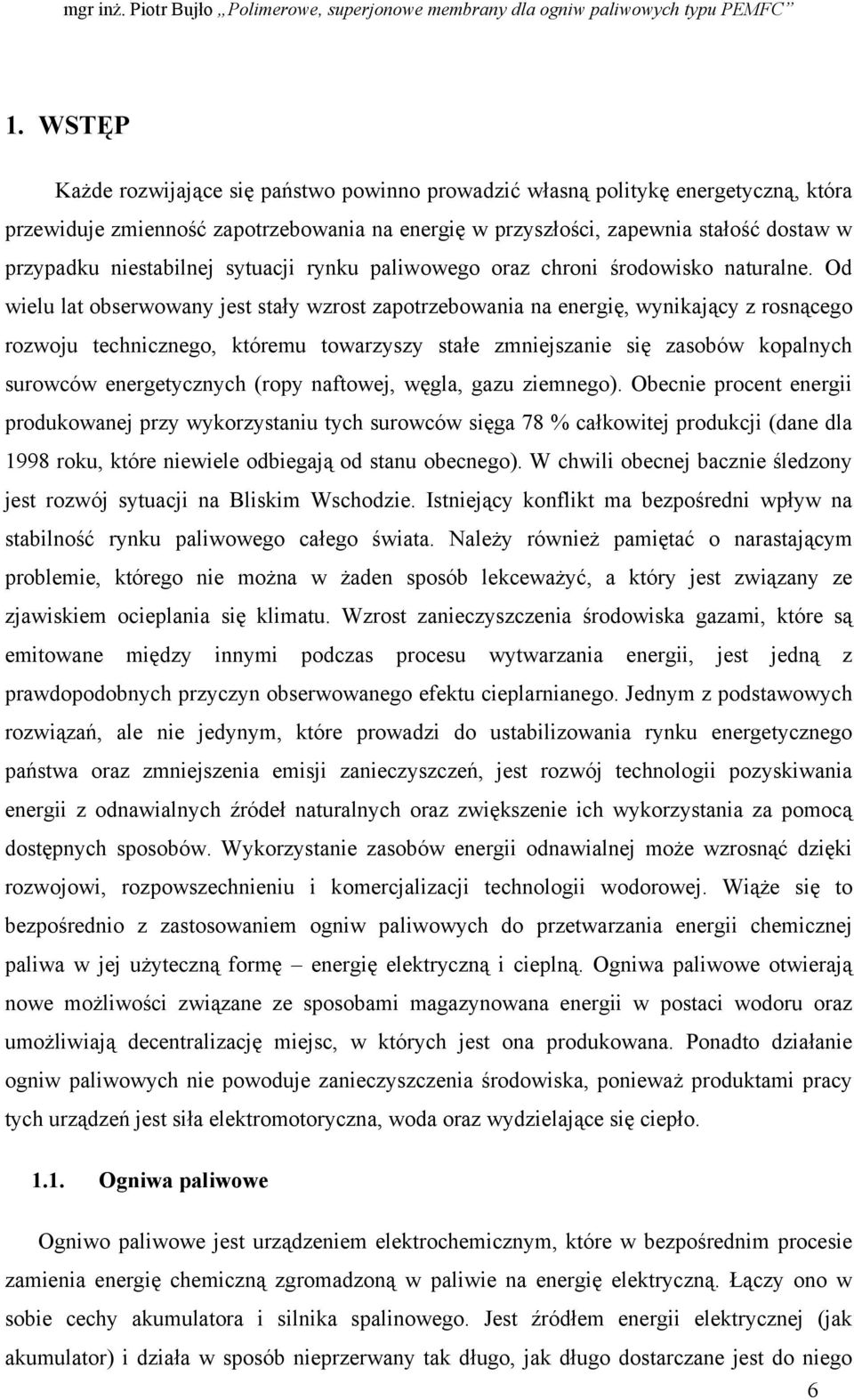 Od wielu lat obserwowany jest stały wzrost zapotrzebowania na energię, wynikający z rosnącego rozwoju technicznego, któremu towarzyszy stałe zmniejszanie się zasobów kopalnych surowców energetycznych