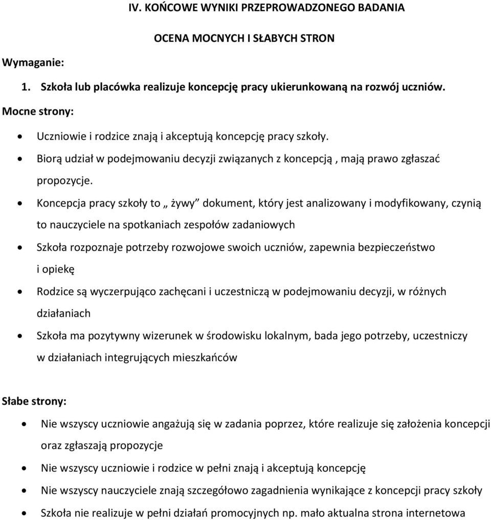 Koncepcja pracy szkoły to żywy dokument, który jest analizowany i modyfikowany, czynią to nauczyciele na spotkaniach zespołów zadaniowych Szkoła rozpoznaje potrzeby rozwojowe swoich uczniów, zapewnia