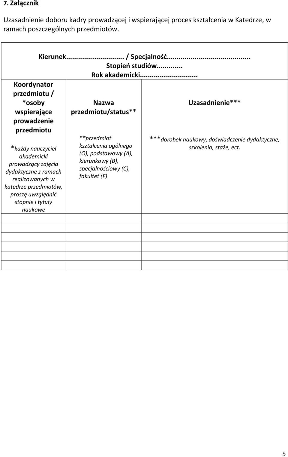 .. Koordynator przedmiotu / *osoby wspierające prowadzenie przedmiotu *każdy nauczyciel akademicki prowadzący zajęcia dydaktyczne z ramach realizowanych w