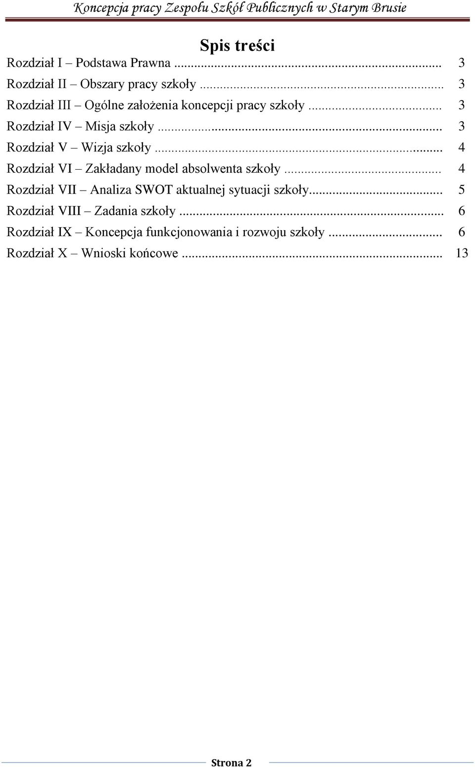 .. 3 Rozdział V Wizja szkoły... 4 Rozdział VI Zakładany model absolwenta szkoły.