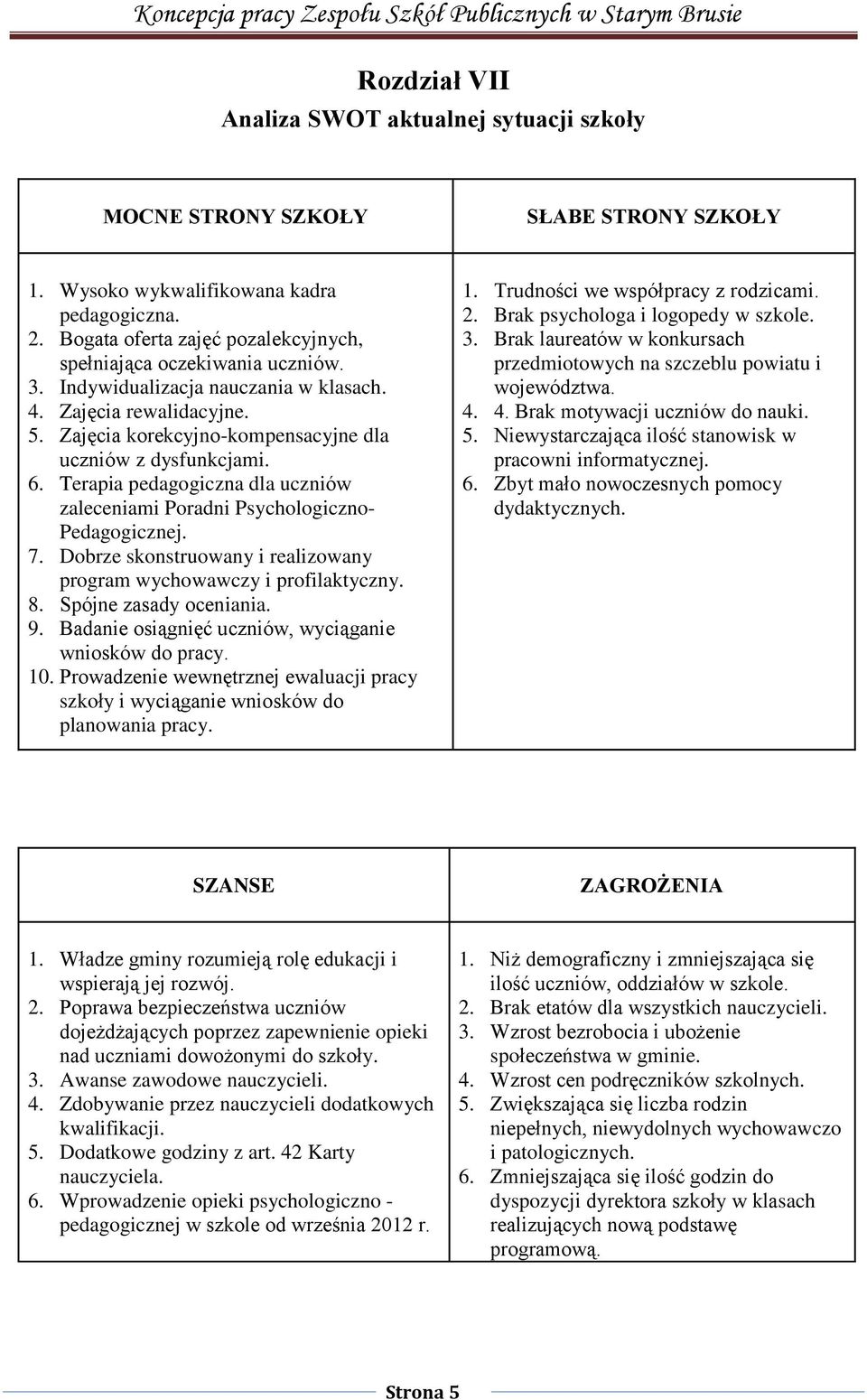 6. Terapia pedagogiczna dla uczniów zaleceniami Poradni Psychologiczno- Pedagogicznej. 7. Dobrze skonstruowany i realizowany program wychowawczy i profilaktyczny. 8. Spójne zasady oceniania. 9.