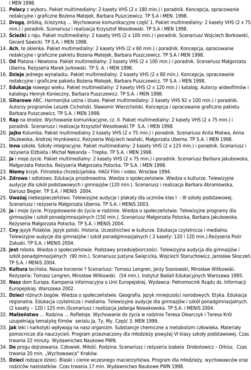 Ścieżki z raju. Pakiet multimedialny: 2 kasety VHS (2 x 100 min.) i poradnik. Scenariusz Wojciech Borkowski, Gerard Sawicki. TP S.A. i MEN 1998. 14. Ach, te okienka.
