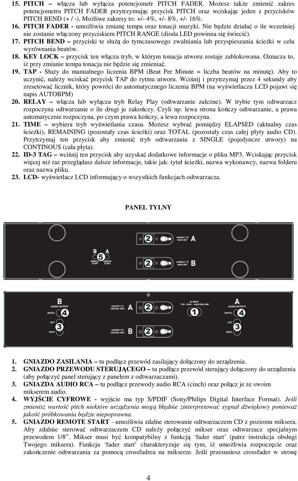 Nie będzie działać o ile wcześniej nie zostanie włączony przyciskiem PITCH RANGE (dioda LED powinna się świecić). 17.