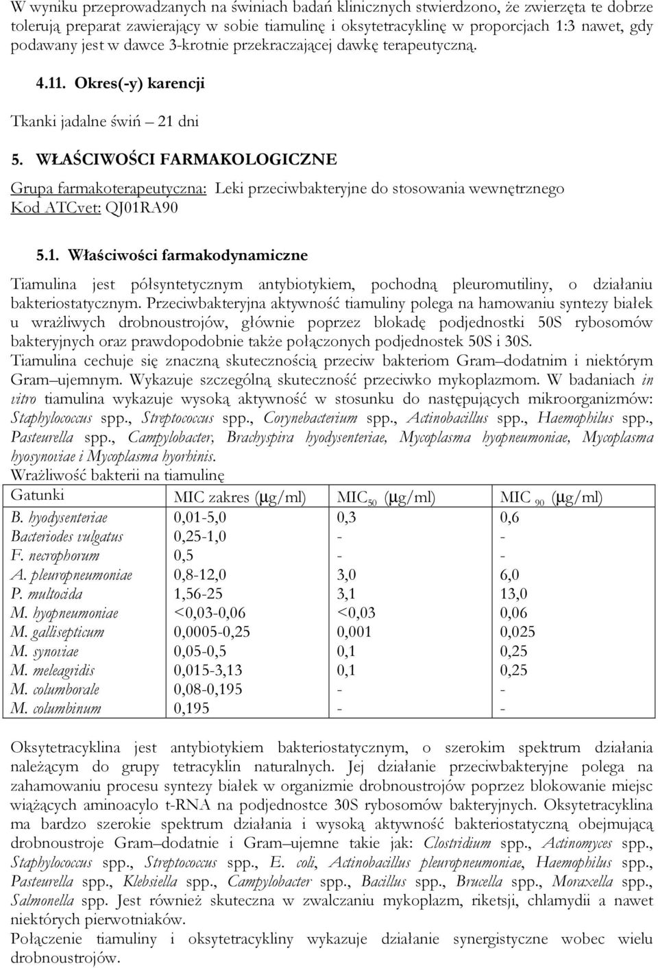 WŁAŚCIWOŚCI FARMAKOLOGICZNE Grupa farmakoterapeutyczna: Leki przeciwbakteryjne do stosowania wewnętrznego Kod ATCvet: QJ01R