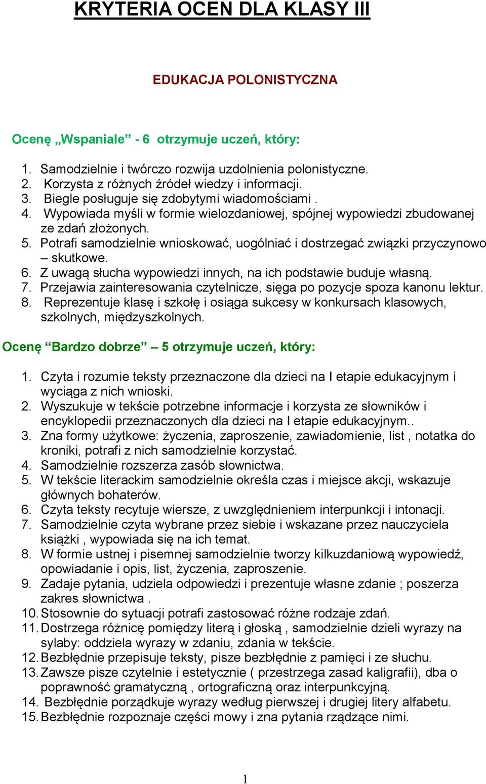 Potrafi samodzielnie wnioskować, uogólniać i dostrzegać związki przyczynowo skutkowe. 6. Z uwagą słucha wypowiedzi innych, na ich podstawie buduje własną. 7.