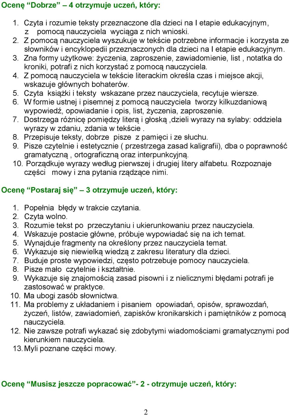 Zna formy użytkowe: życzenia, zaproszenie, zawiadomienie, list, notatka do kroniki, potrafi z nich korzystać z pomocą nauczyciela. 4.