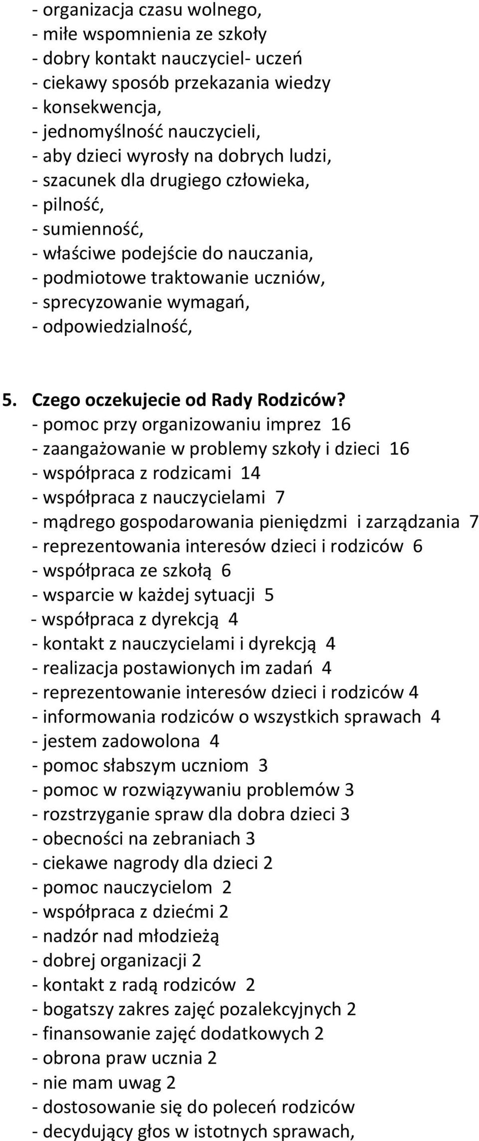 Czego oczekujecie od Rady Rodziców?